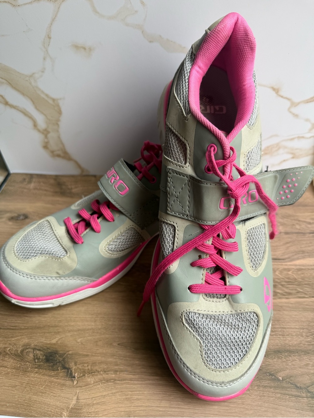 Women's Giro Whynd Lace-Up Cycling Shoes in Gray and Pink